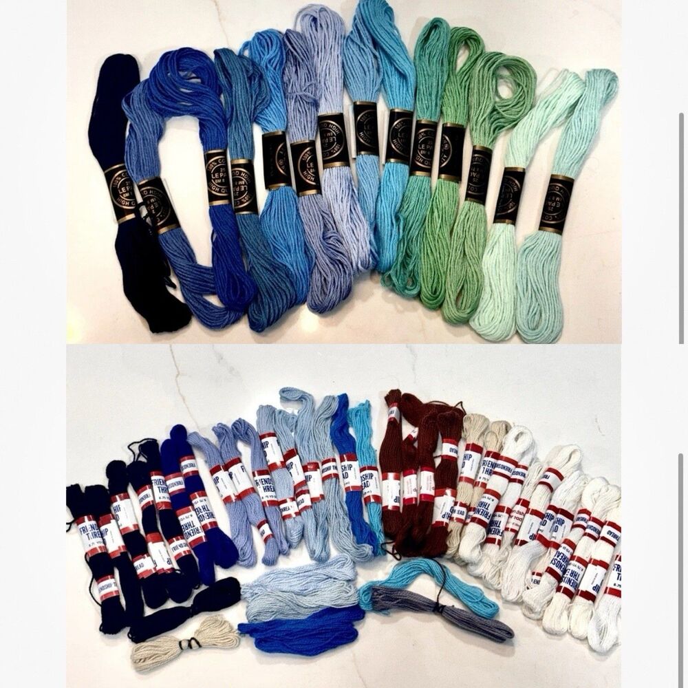 Embroidery Floss Thread Lot of Misc Skeins & J&P Coats GREENS 8m 8.75 yd. Each